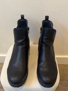 Women's Black Leather Ankle Boots - Minimal Zip Chelsea Style
